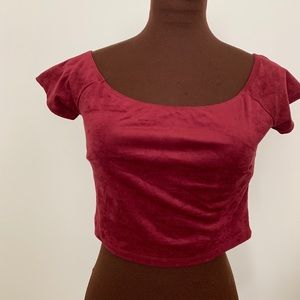 Faux Suede Off the Shoulder Crop Top